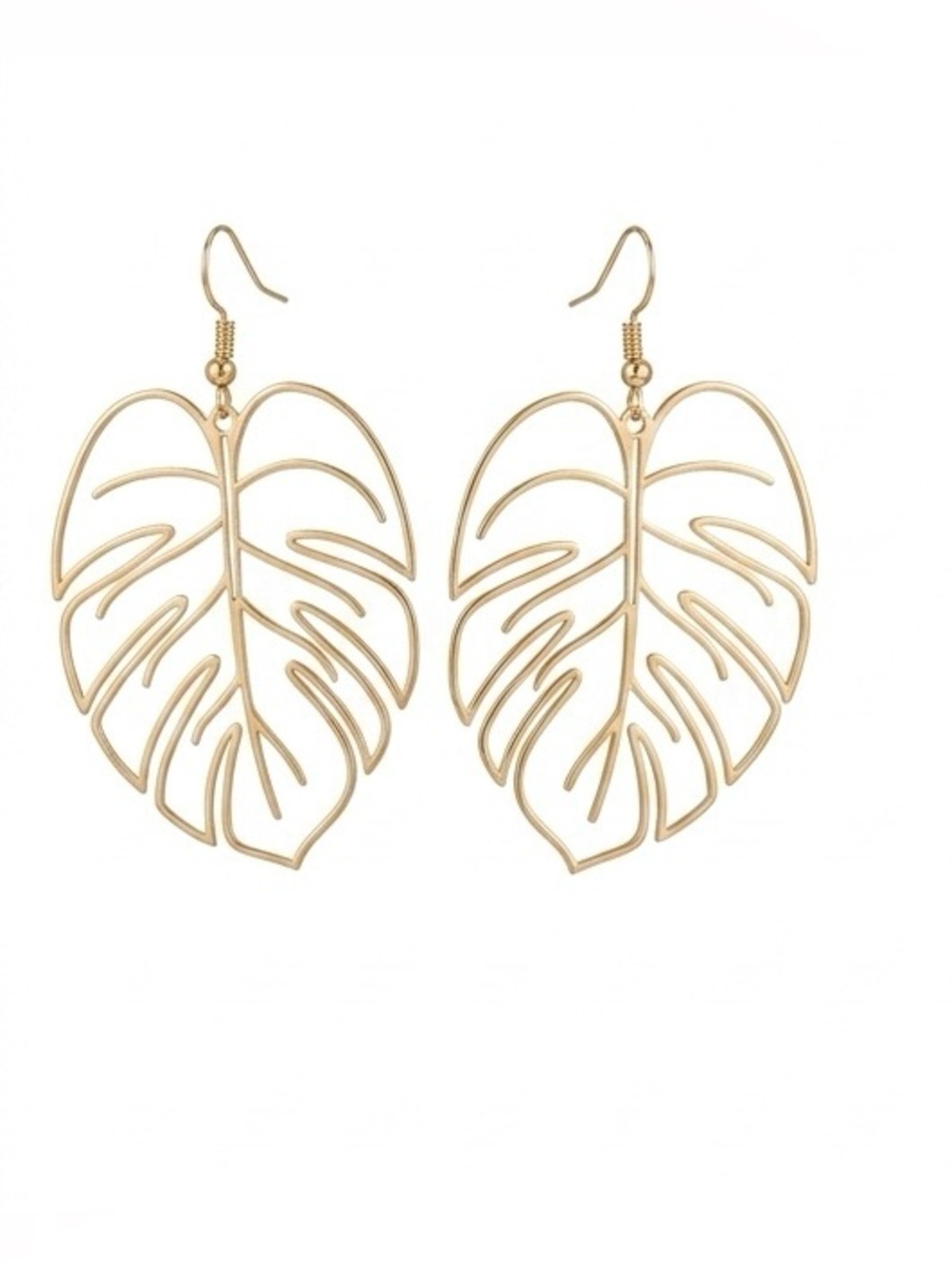 Golden Monstera Leaf Holographic Cut-out Dangle Earrings - Picture 1 of 4